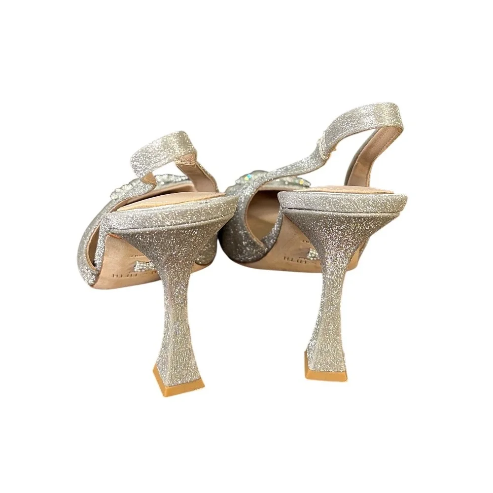 Born on Fifth Antonio Melani Silver Glitter Crystal Slingback Pumps 9.5M‎